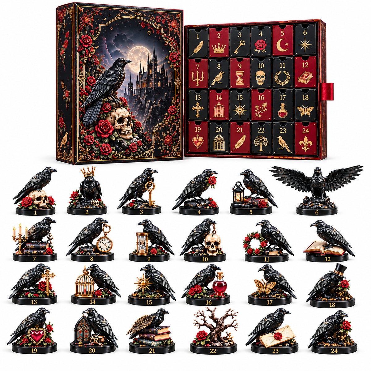 🖤 24 Days of Ravens Advent Calendar – 24 Gothic Raven Collectibles, One Mysterious Christmas Journey 🐦‍⬛🌹