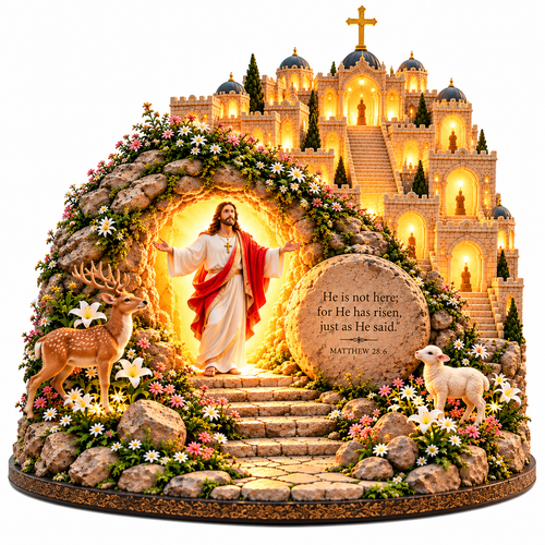 ✝️ He Is Risen! — The Light That Never Fades Jesus Resurrection Illuminated Tabletop Sculpture