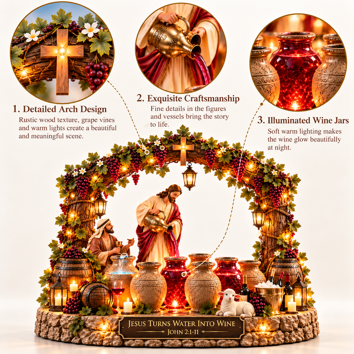 ❤️🍷 Loved by Over 60,000 People!Jesus Turns Water Into Wine – Illuminated Miracle of Cana Tabletop Display