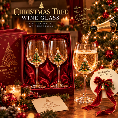 ❤️ LOVED BY 90,000+ PEOPLE! Christmas Tree Wine Glass Set of 2 — Festive Holiday Glasses with Gift Box & Velvet Bow