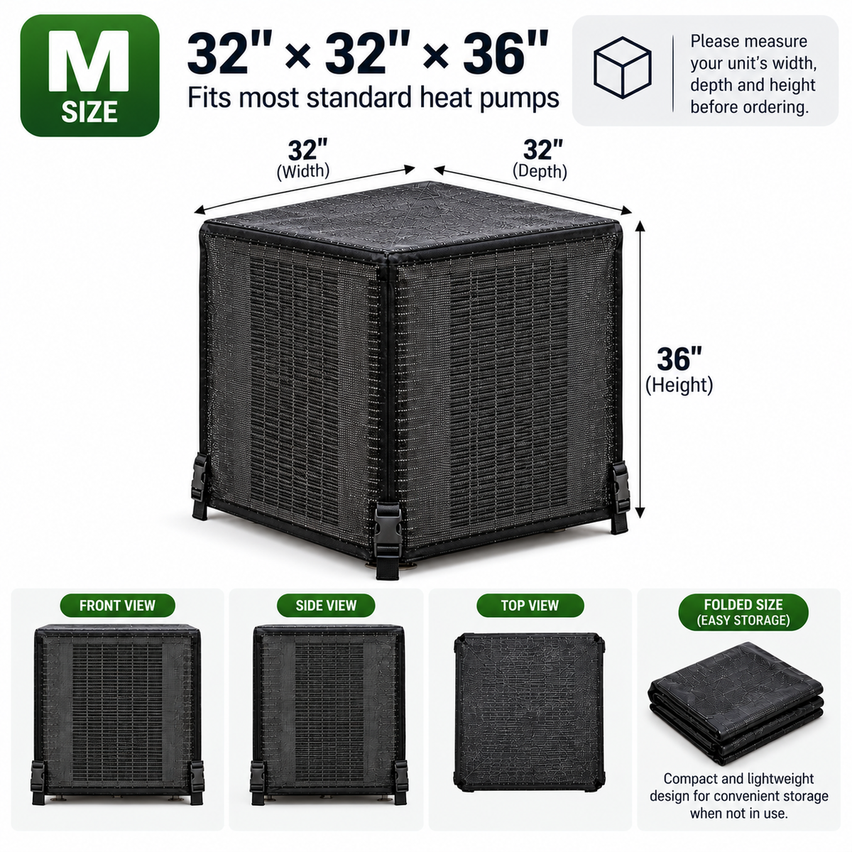 All-Season Breathable Heat Pump Cover – Lightweight Mesh Debris Guard with Adjustable Buckles
