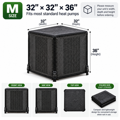 All-Season Breathable Heat Pump Cover – Lightweight Mesh Debris Guard with Adjustable Buckles