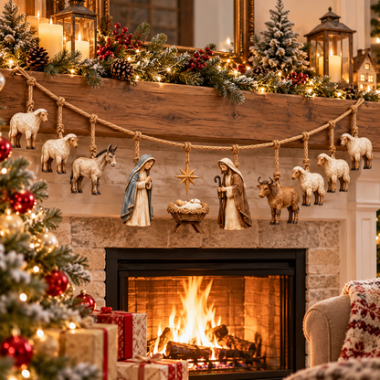 💕 Loved by 60,000+ People!Wooden Nativity Garland of Faith, Hope & God's Greatest Gift