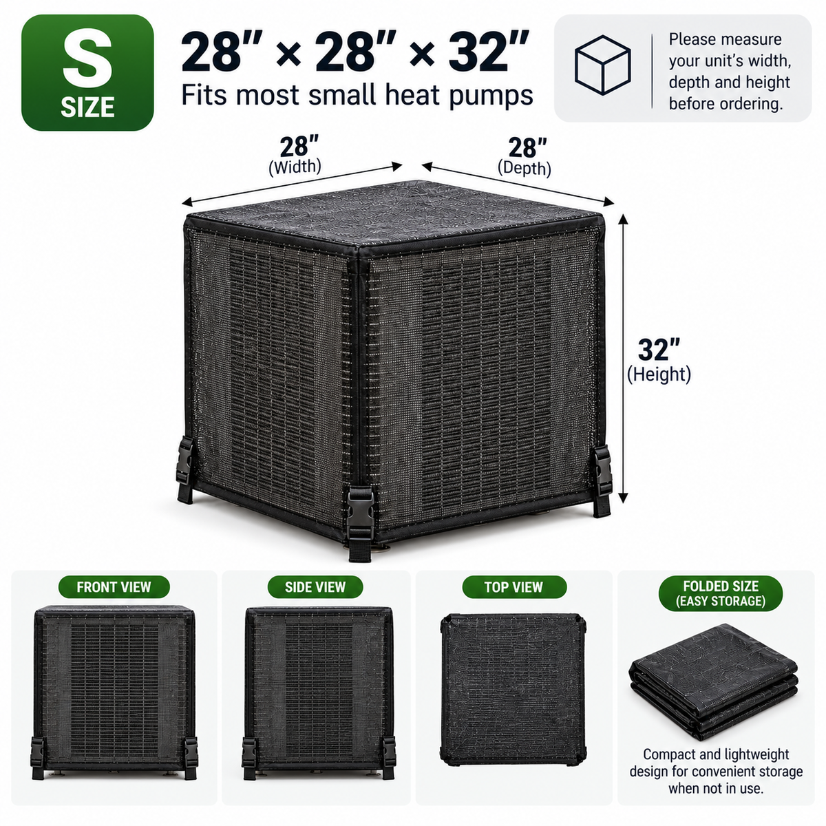 All-Season Breathable Heat Pump Cover – Lightweight Mesh Debris Guard with Adjustable Buckles