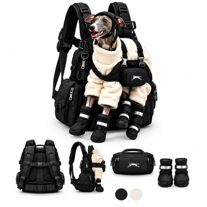 🐕🎒 All-Season Greyhound Carrier Backpack – Removable Warm Fleece, Breathable Mesh & Multi-Pocket Storage