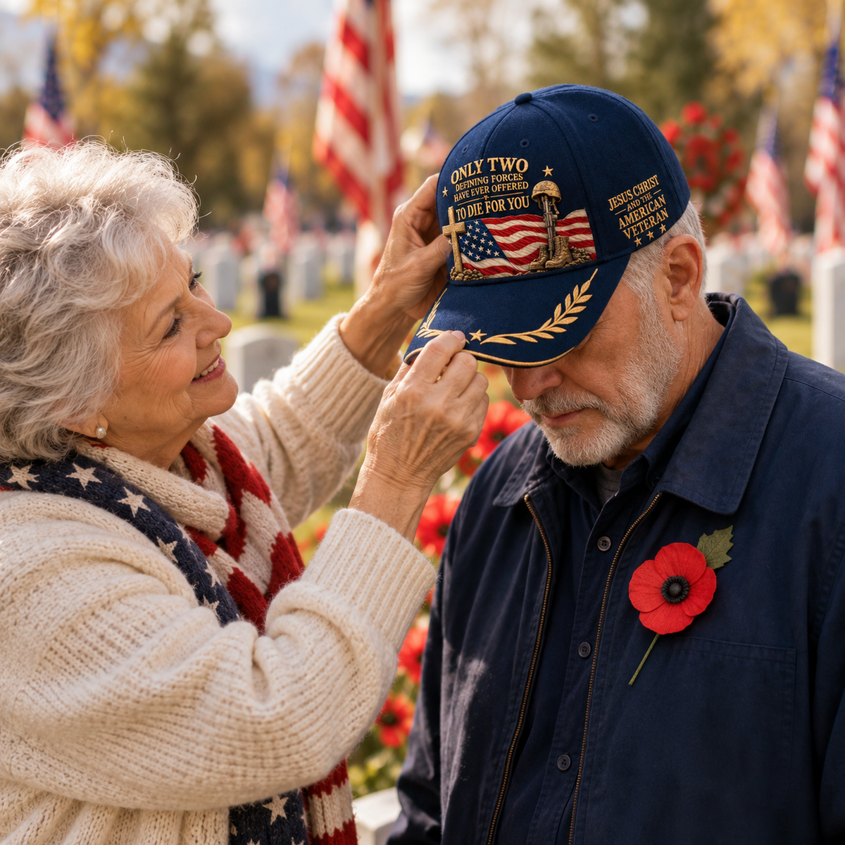 ✝️ Only Two Sacrificed for You – ❤️Veteran &amp; Faith Embroidered Cap
