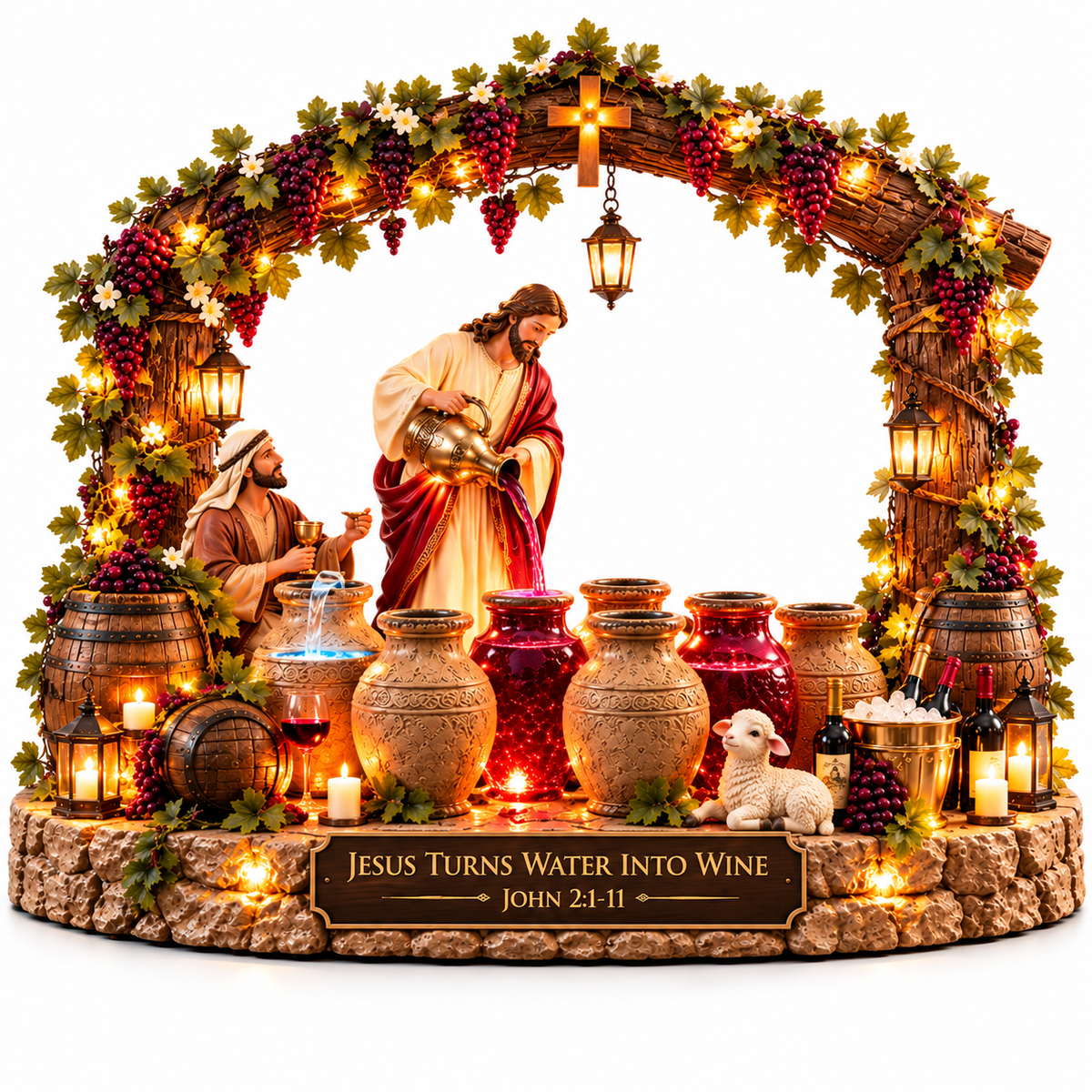 ❤️🍷 Loved by Over 60,000 People!Jesus Turns Water Into Wine – Illuminated Miracle of Cana Tabletop Display