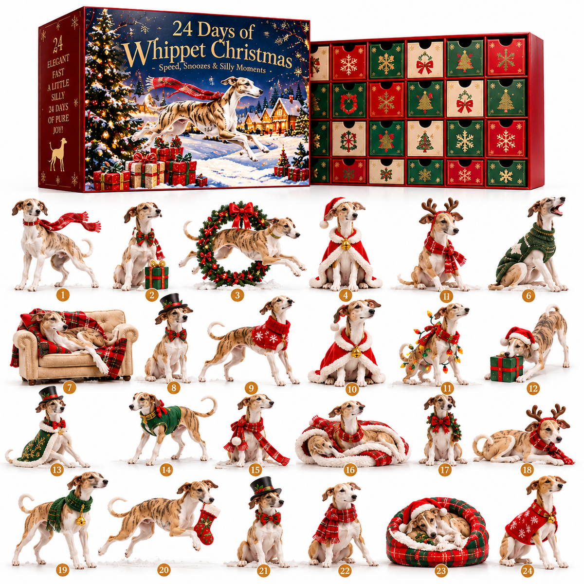 🎅🐕 Santa, Five More Minutes! 💤 2026 Whippet Christmas – 24 Days of Speed, Snoozes & Cozy Surprises