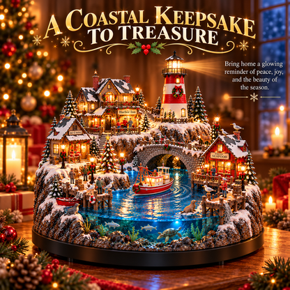 🔥 LAST DAY 50% OFF 🔥🎄 Christmas by the Sea™ – Lighted Harbor Village with Lighthouse & Fishing Boat ✨