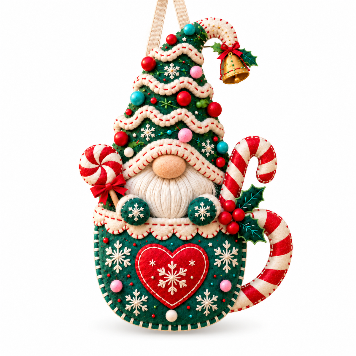 Cozy Gnome Christmas Door Hanger – Handcrafted Candy Cane & Holiday Tree Welcome Decor