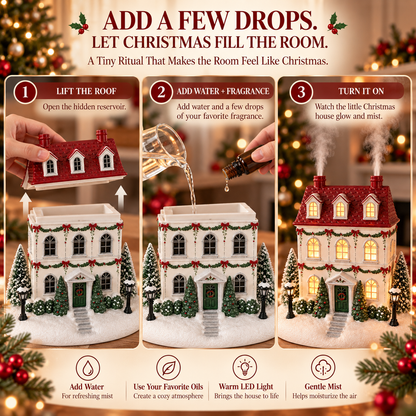 🔥 50% OFF ENDS TODAY!🎄 A Little House Full of Christmas Magic — Light-Up Aroma Mist Christmas House ✨
