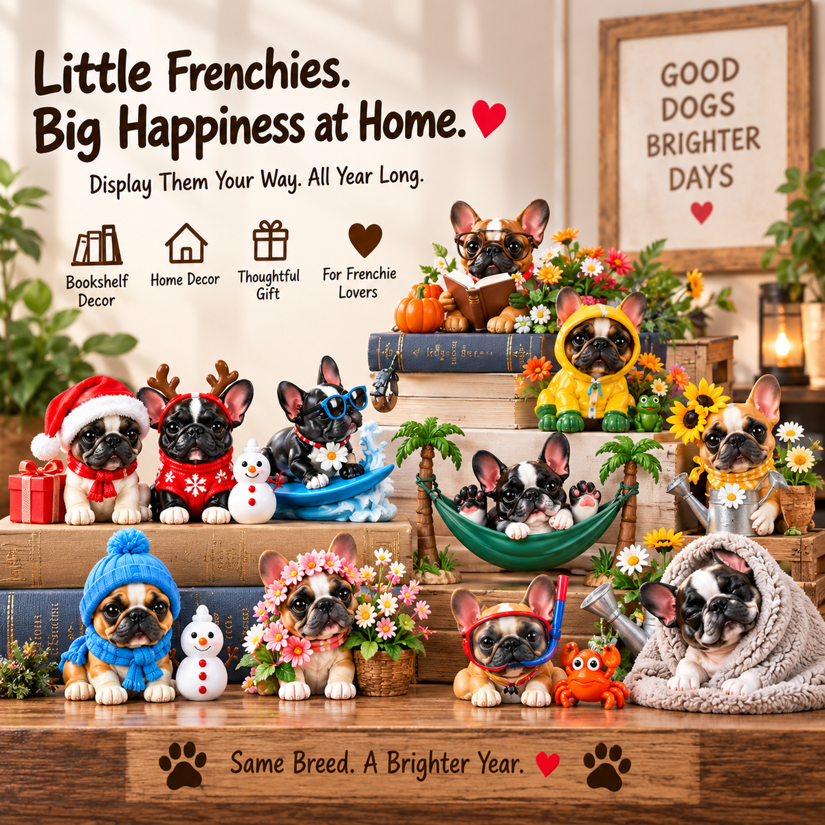 🔥 50% OFF ENDS TODAY!🌸☀️🍂❄️ A Year With Frenchies — 24 Seasonal French Bulldog Collectibles