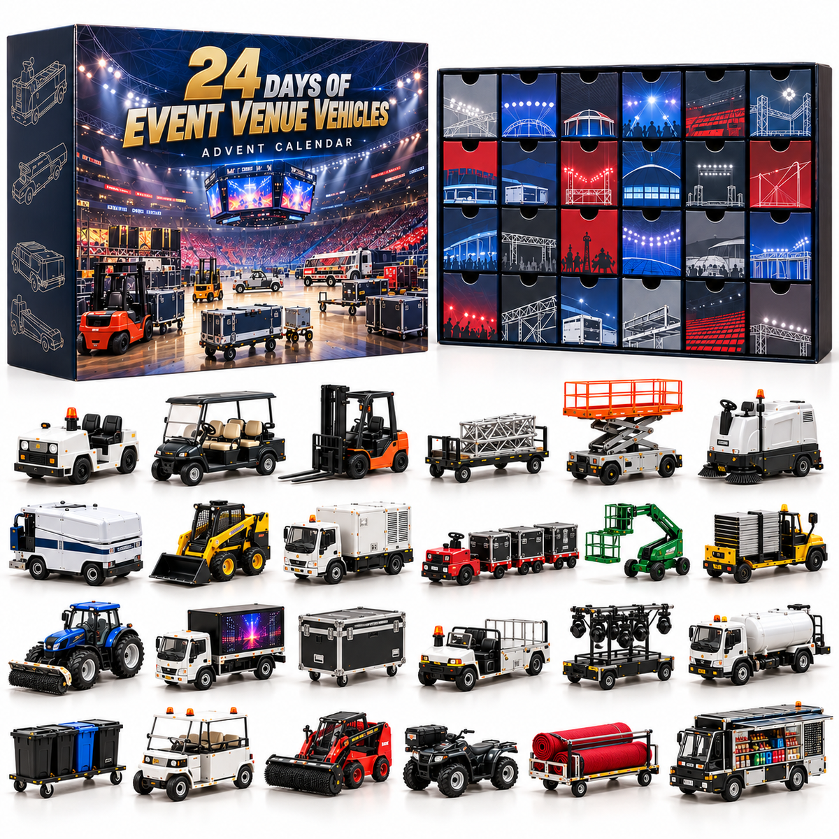 🔥 Ever Wonder What Happens Behind the Big Show?! 🏟️ 2026 Event Venue Vehicles Advent Calendar – 24 Days of Hidden Adventures!