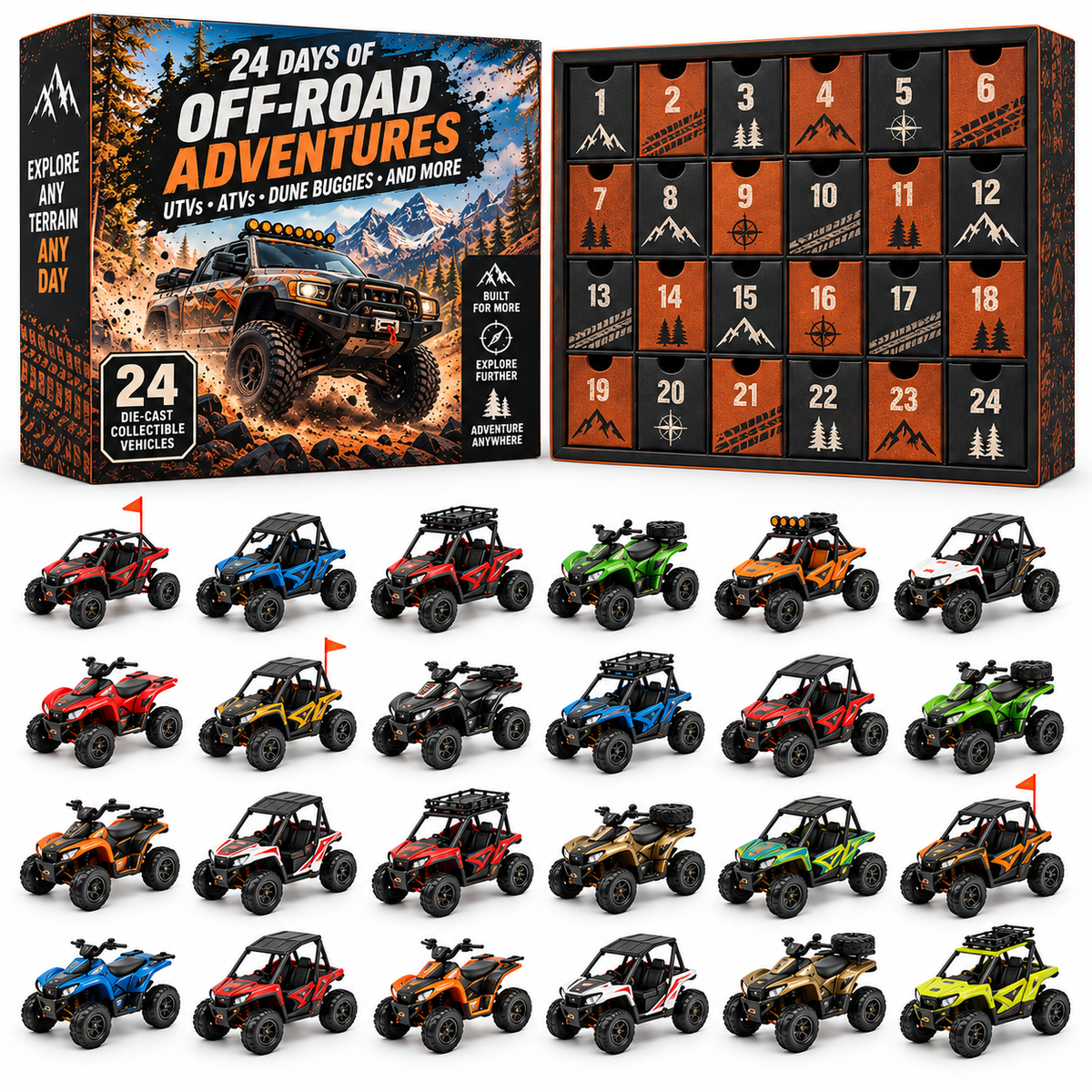 24 Days of Off-Road Adventures – 24 Unique Mini Vehicle Collectibles Christmas Countdown Gift Set
