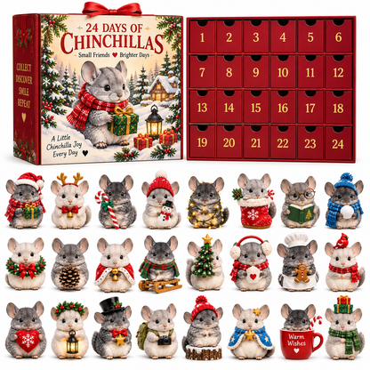 24 Days of Chinchillas Advent Calendar – 24 Unique Chinchilla Figurines | Christmas Countdown Gift