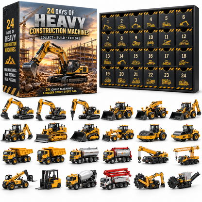 🚜 24 Days of Heavy Construction Machines Advent Calendar – 24 Realistic Construction Vehicle Collectibles, Christmas Gift for Equipment Lovers