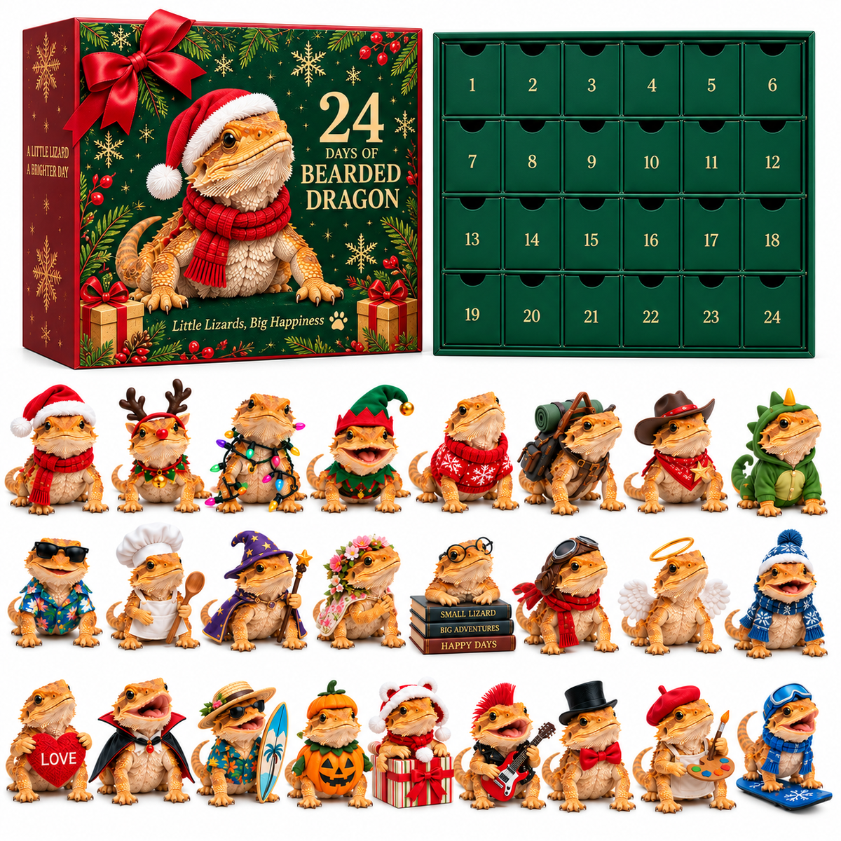 24 Days of Bearded Dragon – 24 Unique Miniature Figurines | Christmas Collectible Gift Set