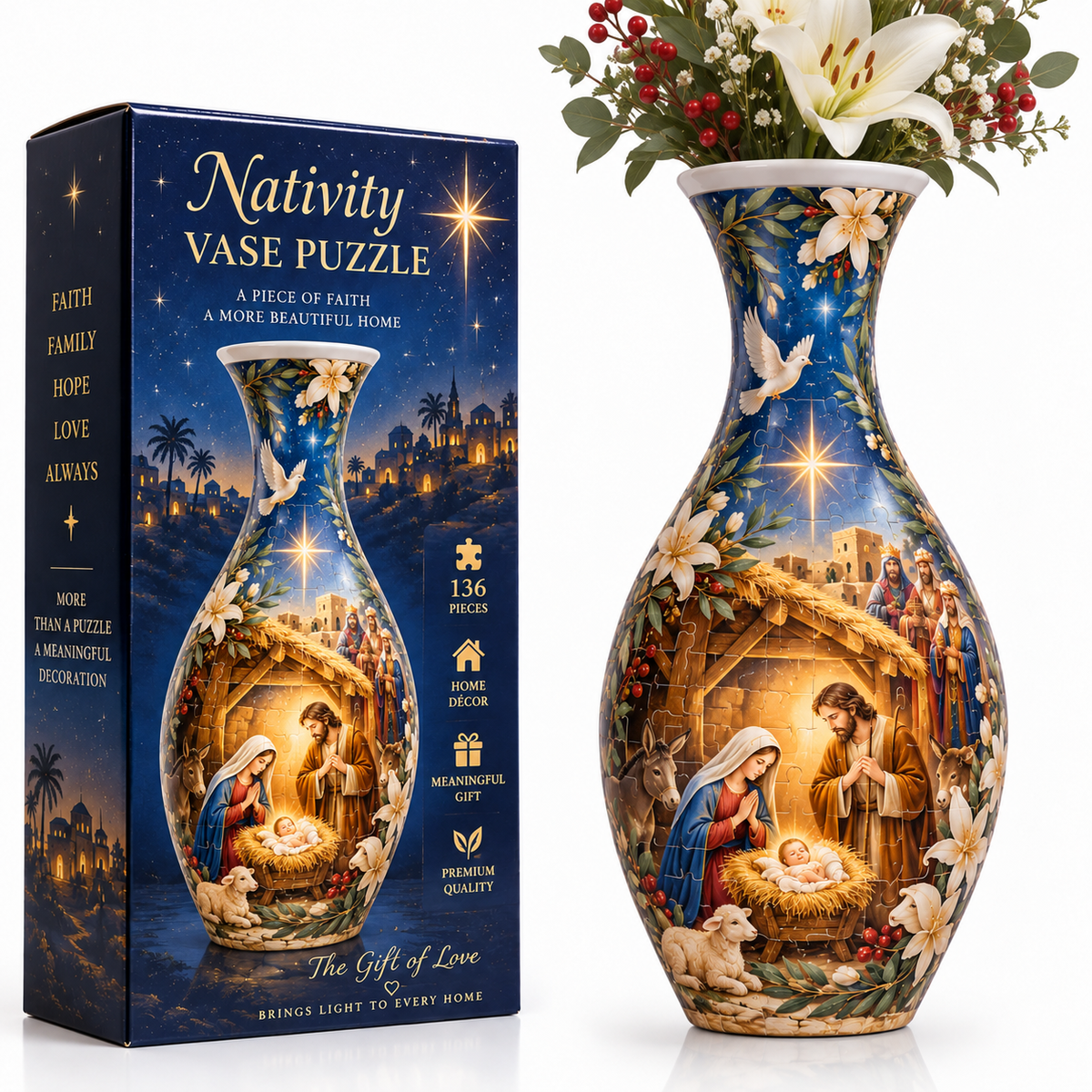 ✨ Ready to Bring the Nativity Story to Life? 🎄 136-Piece 3D Christmas Vase Puzzle