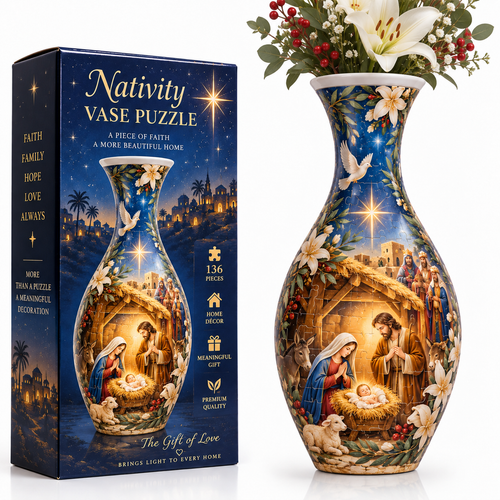 ✨ Ready to Bring the Nativity Story to Life? 🎄 136-Piece 3D Christmas Vase Puzzle