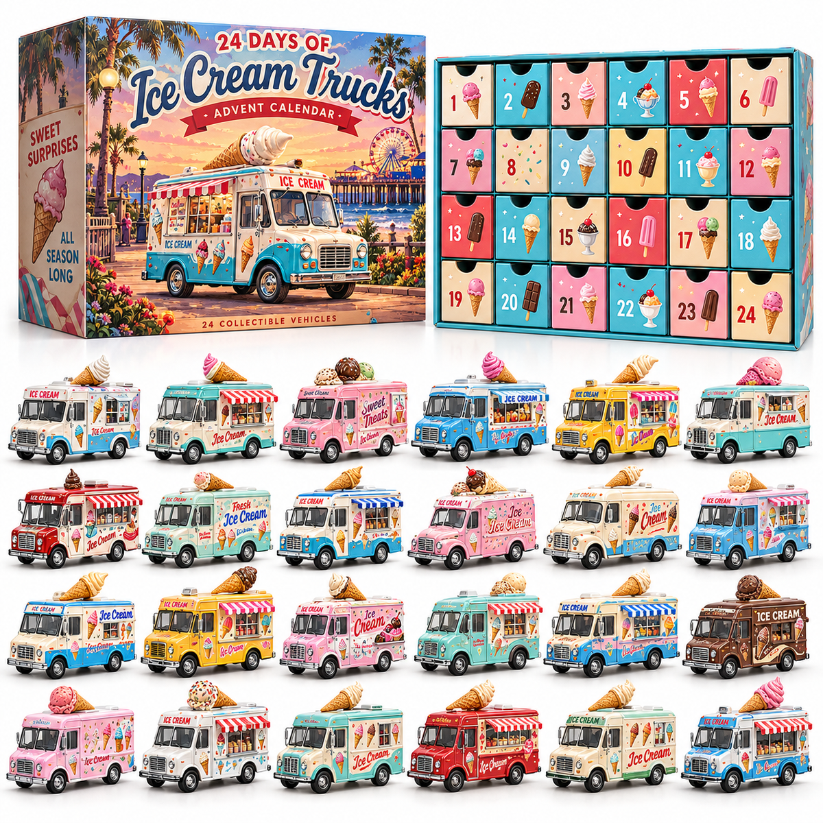 🍦 Ready for 24 Days of Sweet Surprises?! 🚚 2026 Ice Cream Trucks Advent Calendar – 24 Adorable Collectible Trucks!