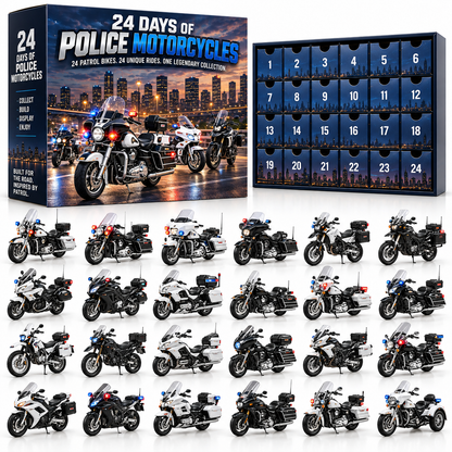 🏍️ 24 Days of Police Motorcycles Advent Calendar – 24 Realistic American Patrol Bike Collectibles, Christmas Gift for Motorcycle Lovers