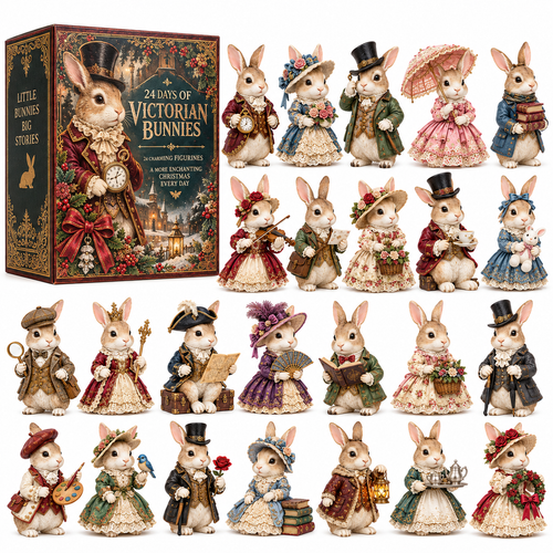 24 Days of Victorian Bunnies – 24 Vintage-Inspired Rabbit Figurines | Christmas Countdown Collectible Gift Set