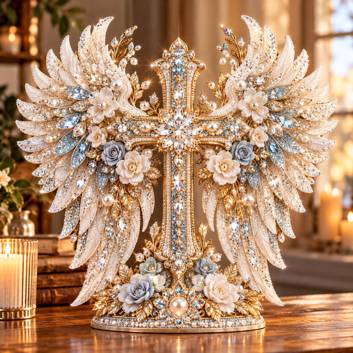 ✨ Create Something Beautiful With Faith! 🪽 Angel Wings & Cross – 3D Crystal Diamond Art DIY Kit