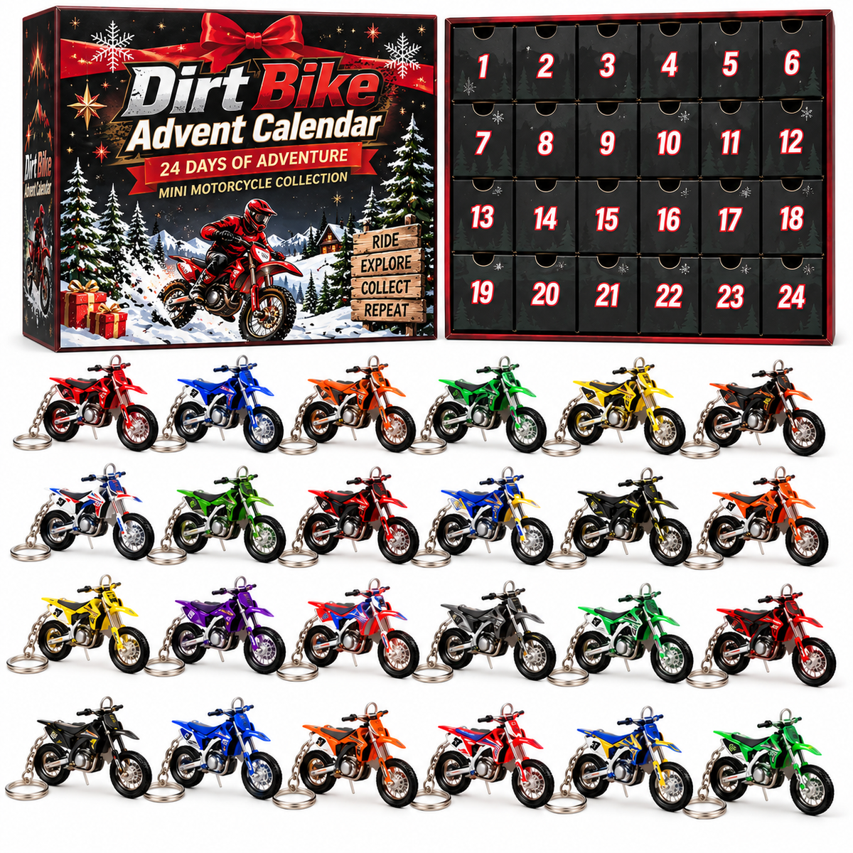 24 Days of Motocross – 24 Mini Dirt Bike Keychains Christmas Advent Calendar