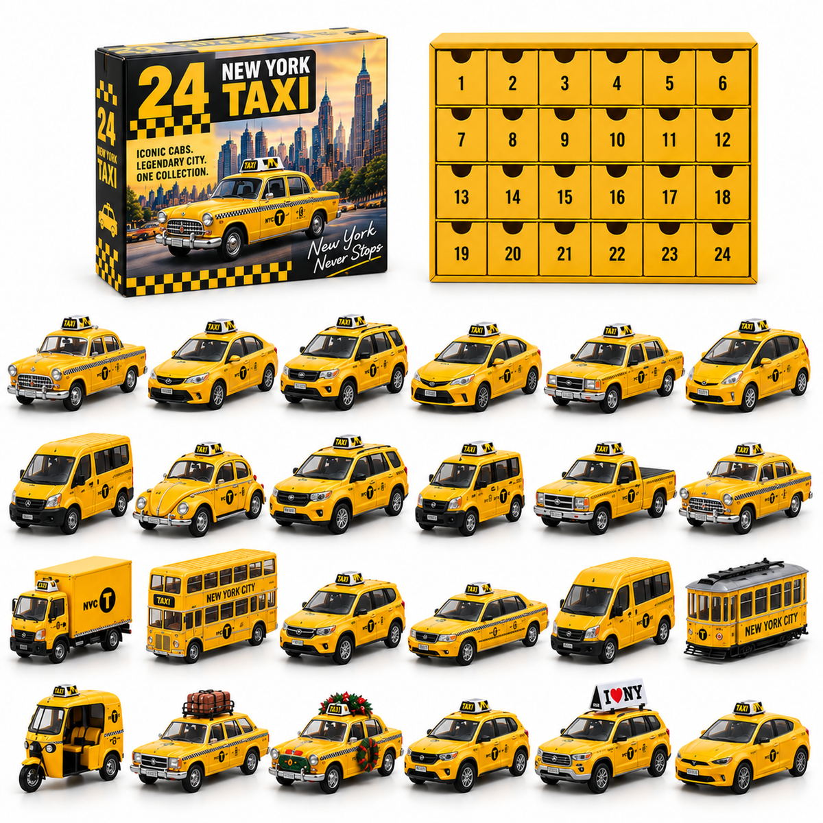 24 Days of New York Yellow Taxis – 24 Iconic Cab Collectibles | NYC Christmas Countdown Gift Set