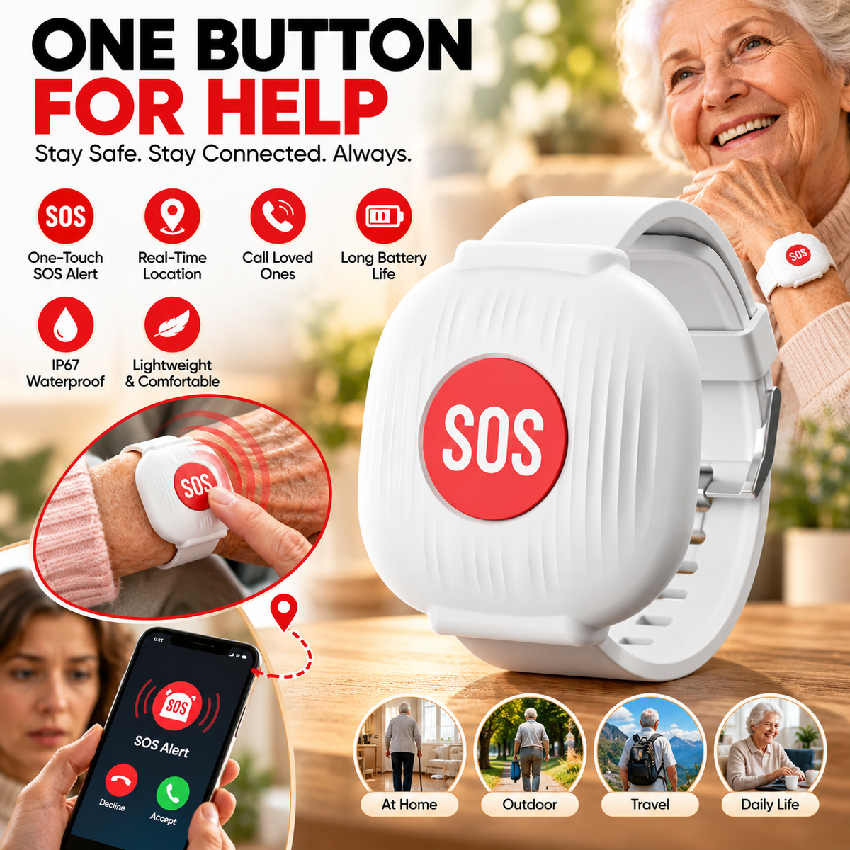 🚨 One Press Could Make All the Difference! ❤️ Smart SOS Emergency Alert Wristband – Instant Family Alerts & Peace of Mind