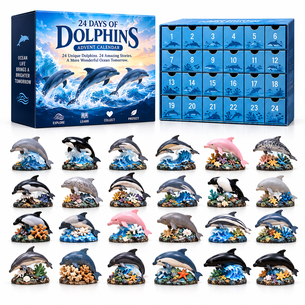 🐬24 Days of Dolphins Advent Calendar – 24 Unique Ocean Animal Figurines & Collectibles
