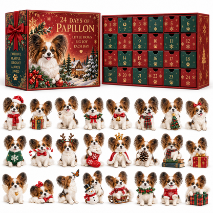 24 Days of Papillon – Christmas Advent Calendar with 24 Unique Collectible Dog Figurines
