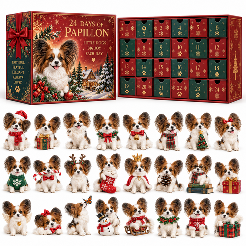 24 Days of Papillon – Christmas Advent Calendar with 24 Unique Collectible Dog Figurines