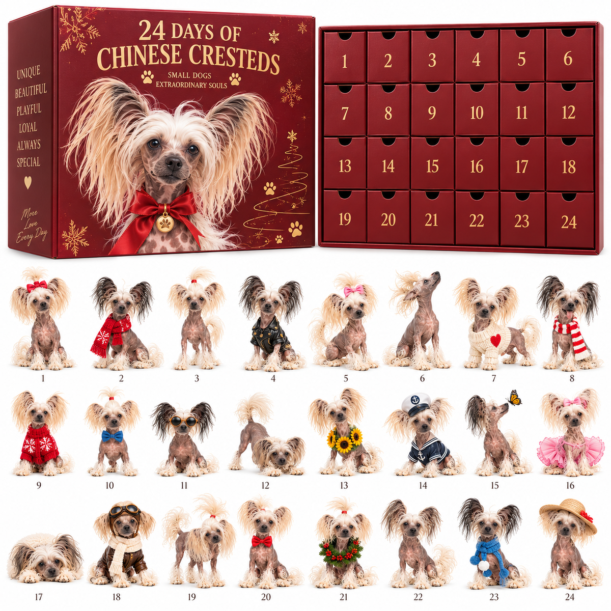 24 Days of Crested Dogs – 24 Unique Collectible Figurines Christmas Advent Calendar