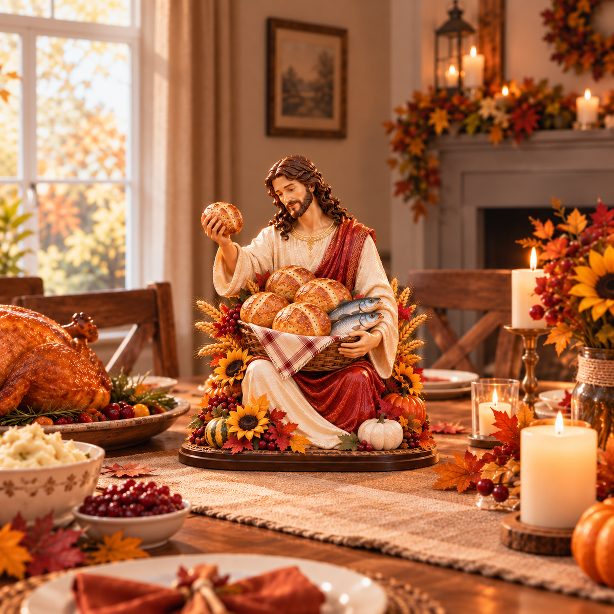✝️ Five Loaves. Two Fish. Endless Blessings. 🍂 2026 Thanksgiving Jesus Figurine – A Gift of Faith & Gratitude