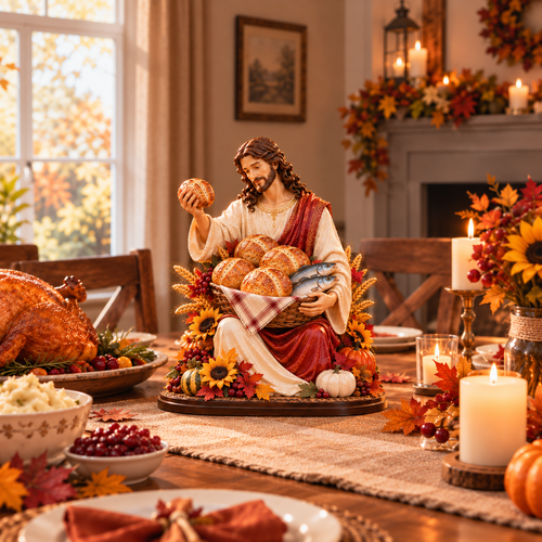 ✝️ Five Loaves. Two Fish. Endless Blessings. 🍂 2026 Thanksgiving Jesus Figurine – A Gift of Faith & Gratitude