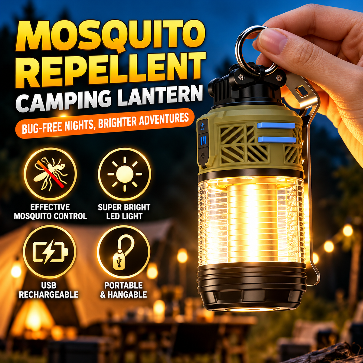 2-in-1 Camping Lantern with Mosquito Repellent, Perfect for Backyard BBQ