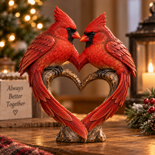 ❤️🐦Two Hearts, Always – Cardinal Love & Remembrance Figurine
