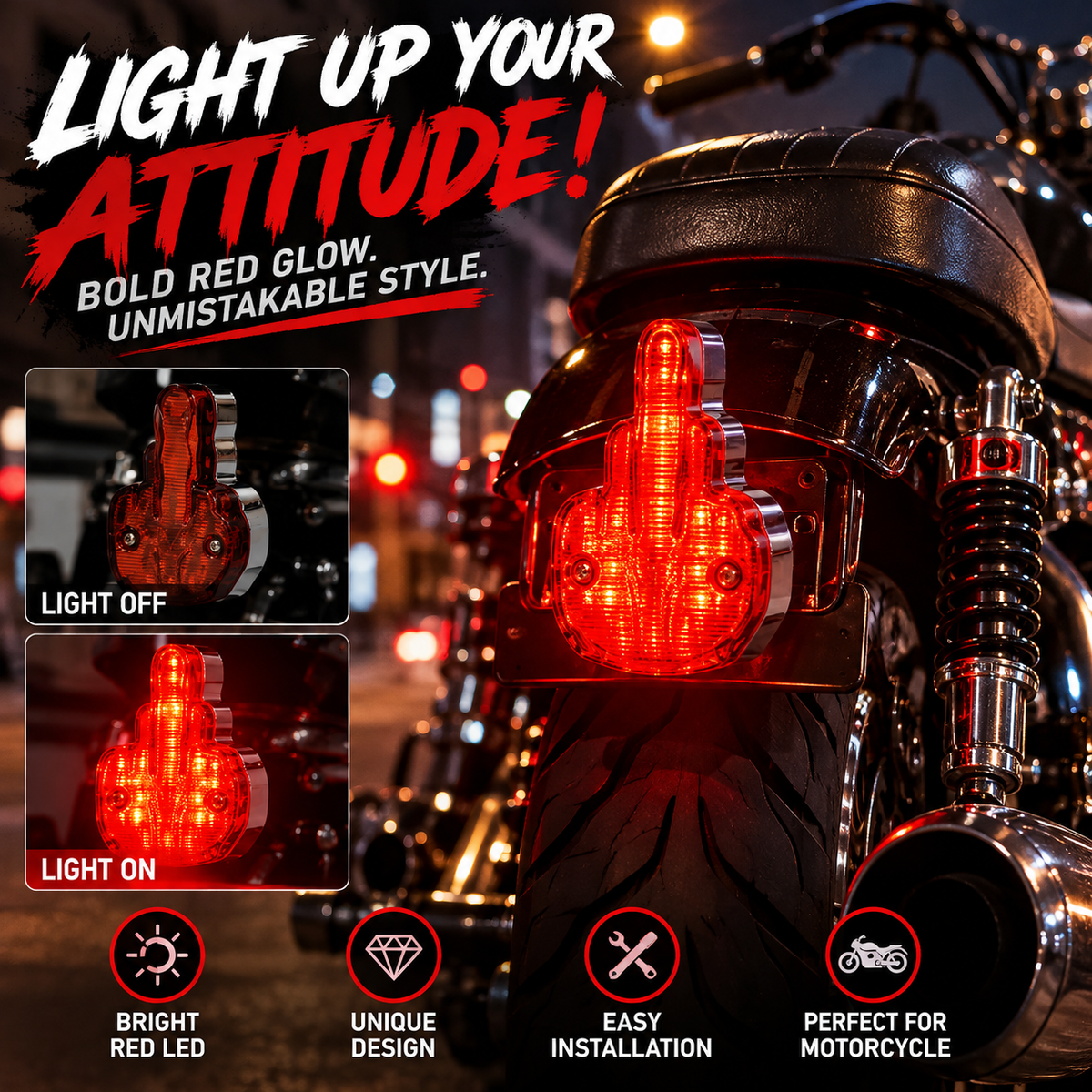🔥 Got an Attitude?! 🏍️ Give the World the Finger – Bold Red LED, Zero Apologies!