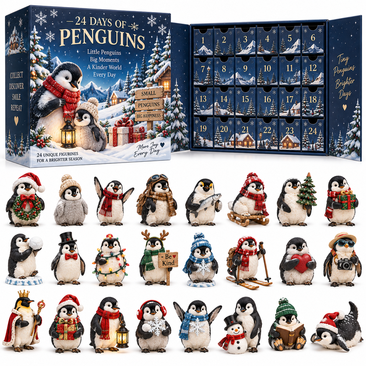 24 Days of Penguins Advent Calendar – 24 Unique Penguin Figurines | Christmas Countdown Gift