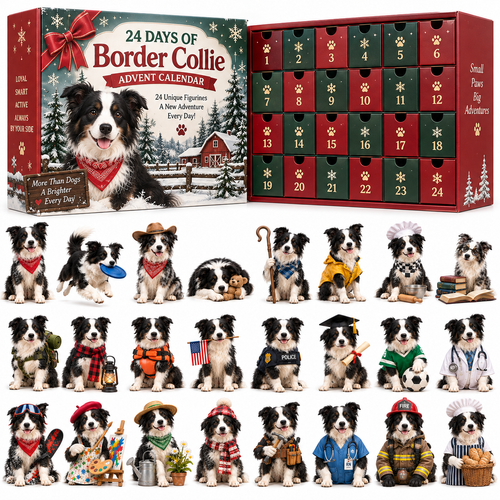 24 Days of Border Collie – 24 Unique Dog Figurines | Christmas Collectible Gift Set