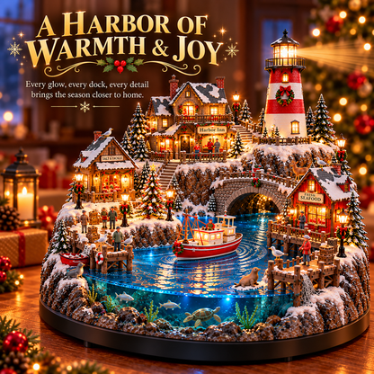 🔥 LAST DAY 50% OFF 🔥🎄 Christmas by the Sea™ – Lighted Harbor Village with Lighthouse & Fishing Boat ✨