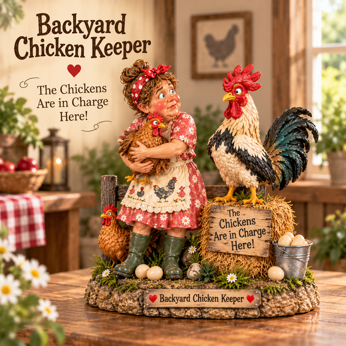 🐔 The Chickens Are in Charge Here! 😂 — Funny Backyard Chicken Keeper & Rooster Figurine