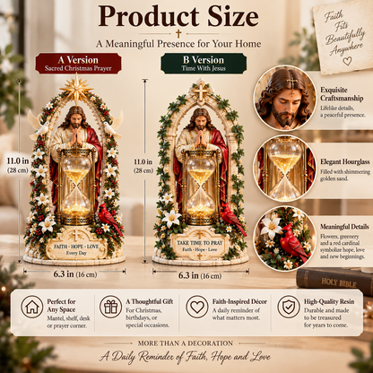✨ Heavenly Jesus Hourglass Christmas Centerpiece 🎄 – A Timeless Symbol of Faith, Hope & Love