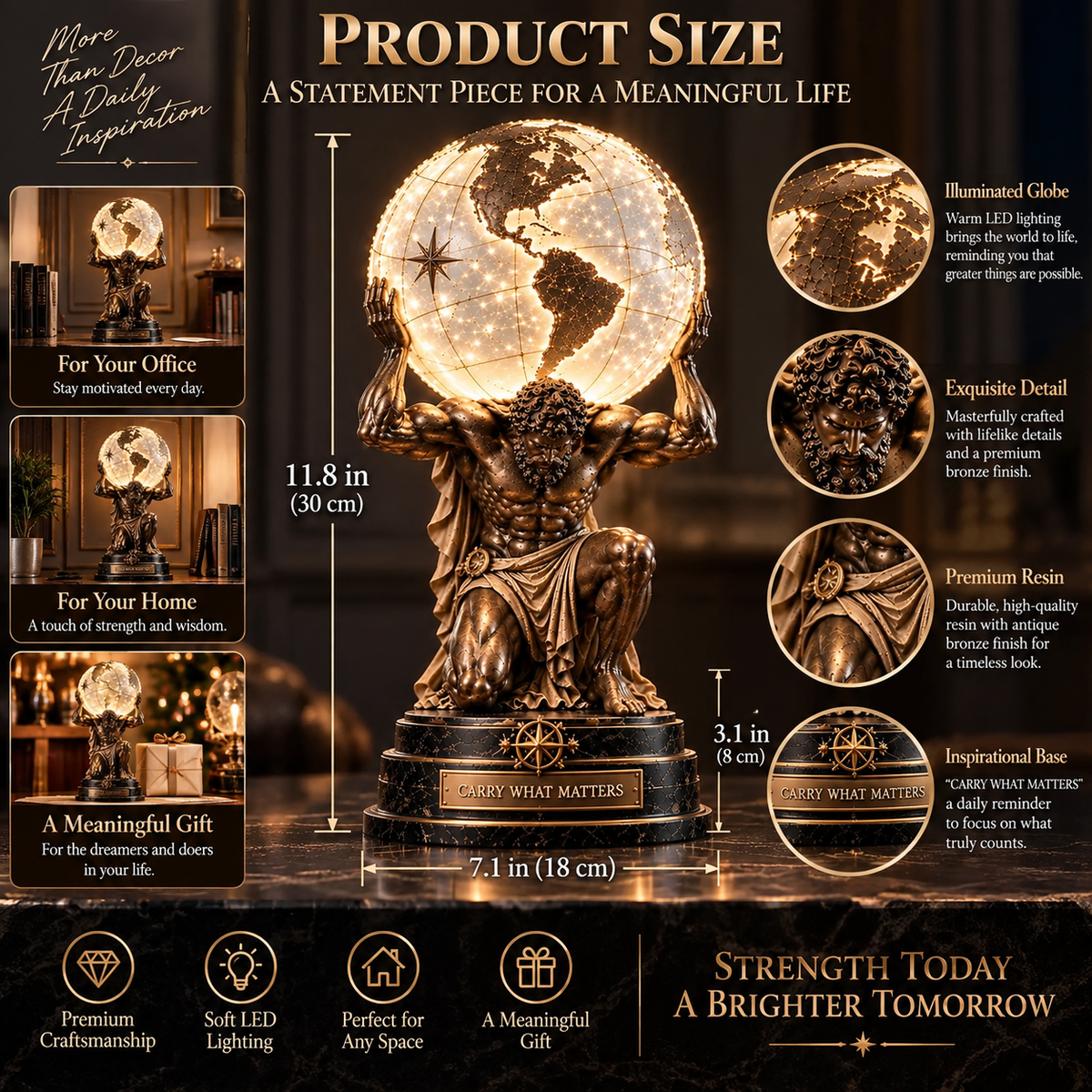 🌍 Carry What Matters - Atlas Illuminated Globe Sculpture🌌