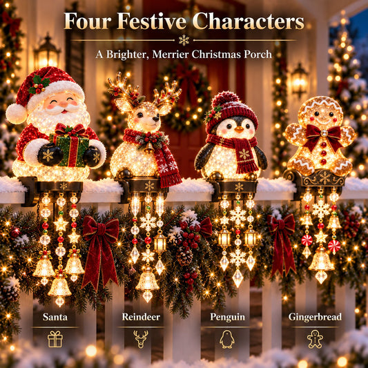 🎄✨ Christmas Railing Glow – 4 Festive Characters for Your Holiday Porch