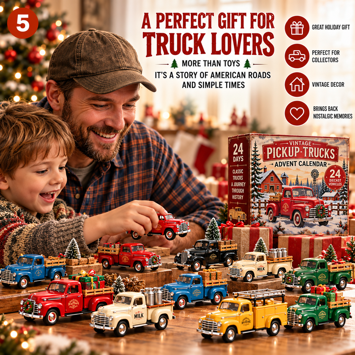 🛻 Vintage Pickup Trucks Advent Calendar – 24 Days of Classic Trucks, Timeless Memories & Christmas Surprises 🎄❤️ | A Nostalgic Gift for Dad, Grandpa & Truck Lovers