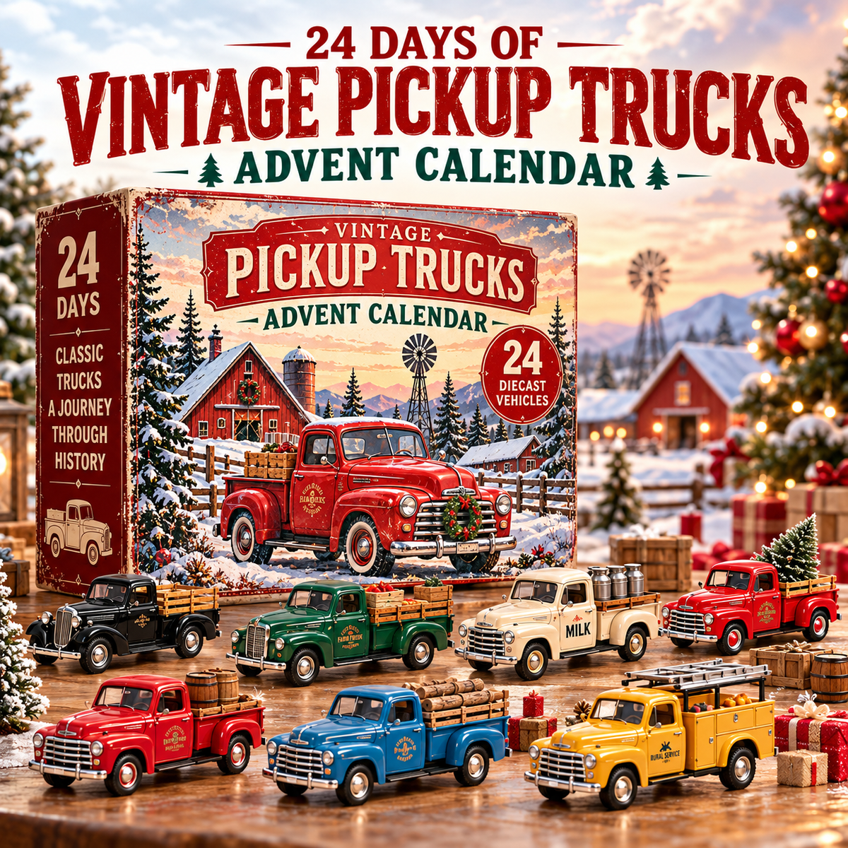 🛻 Vintage Pickup Trucks Advent Calendar – 24 Days of Classic Trucks, Timeless Memories & Christmas Surprises 🎄❤️ | A Nostalgic Gift for Dad, Grandpa & Truck Lovers