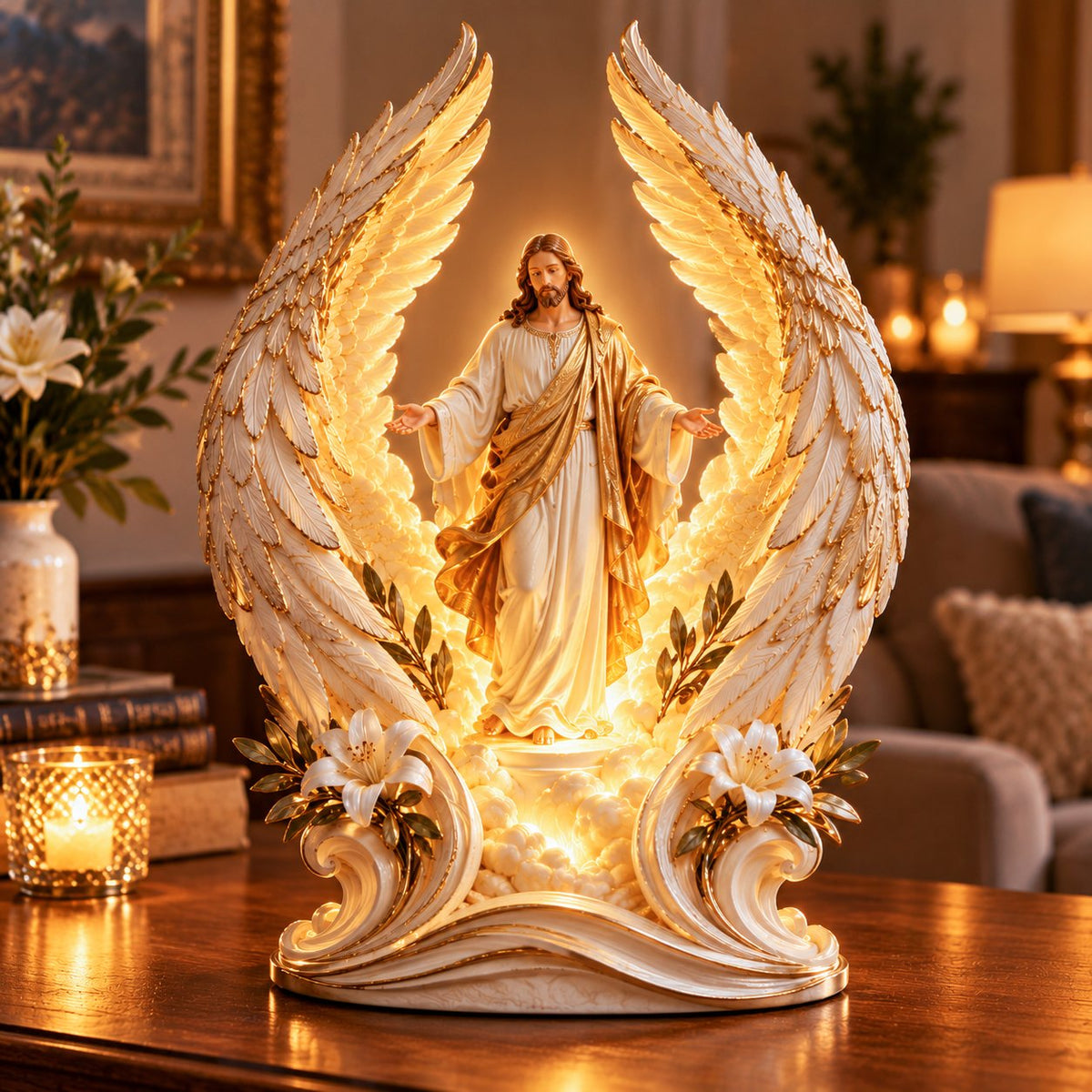 🪽✨ Heavenly Grace – Illuminated Jesus Angel Wings Figurine