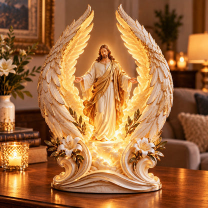 🪽✨ Heavenly Grace – Illuminated Jesus Angel Wings Figurine